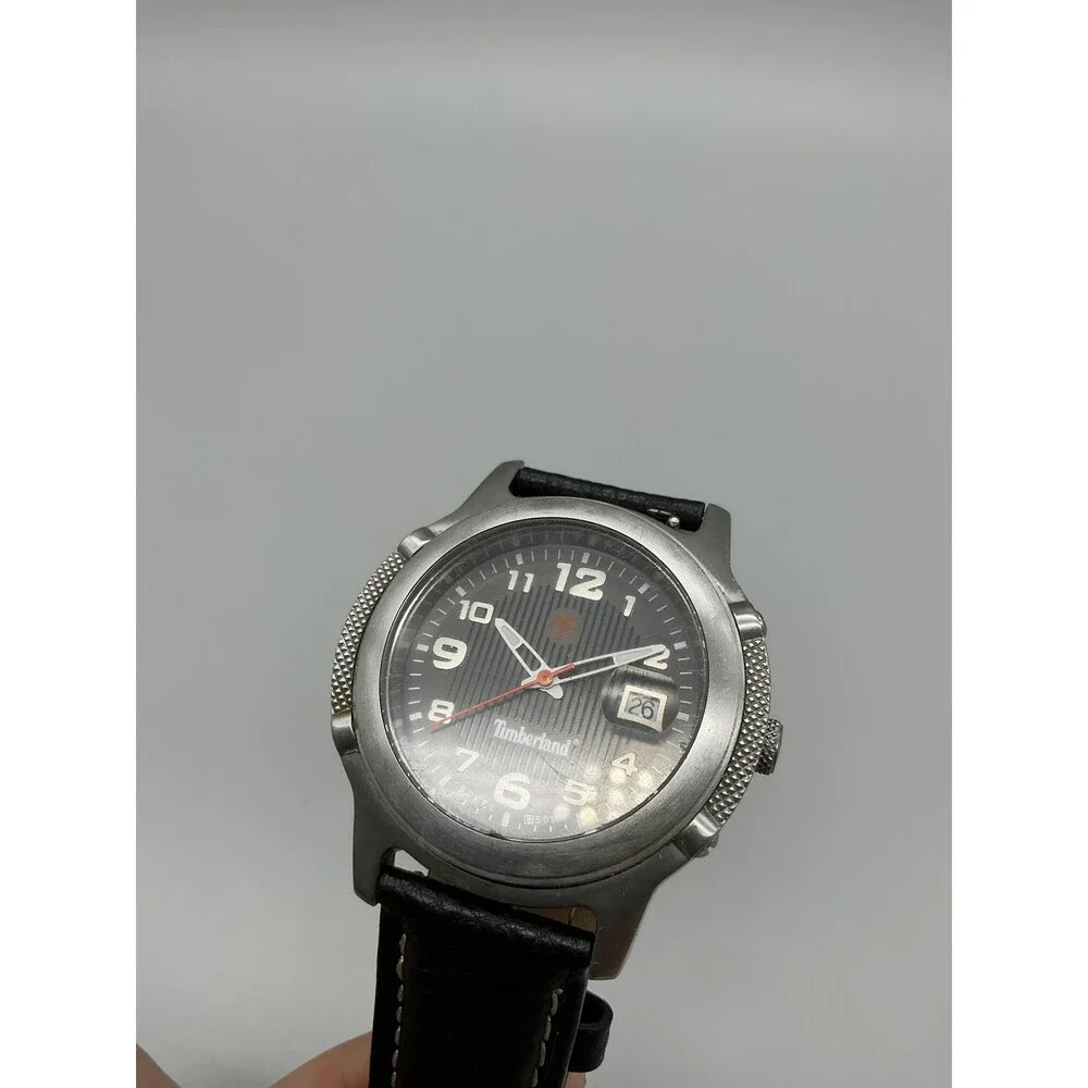 Timberland Mens Watch 40mm Black Dial Leather Date Indiglo 50M WR New Battery